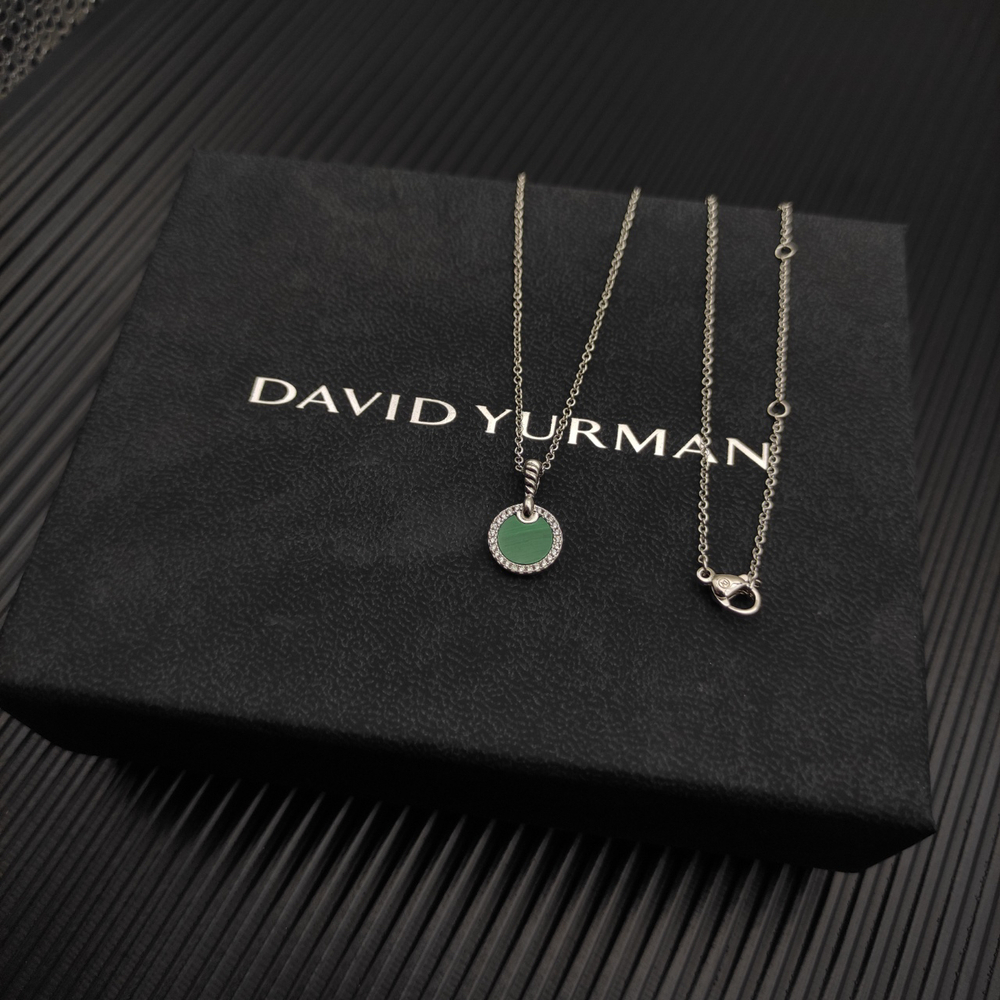 David Yurman Silver round diamond peacock green necklace - Picture 4 of 6